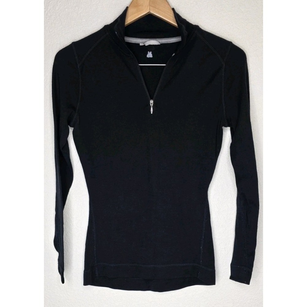SMARTWOOL Women M Thermal Merino Base Layer 1/4 Zip Top shirt Black Sweater